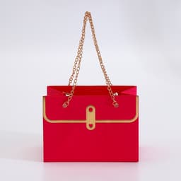 Пакет переноска для цветов, ручка цепь, «Малиновый», с золотым тиснением, 15×10.5×10 см