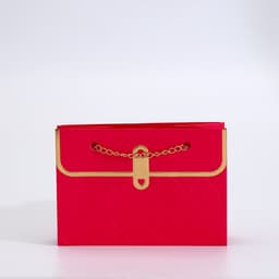 Пакет переноска для цветов, ручка цепь, «Малиновый», с золотым тиснением, 15×10.5×10 см