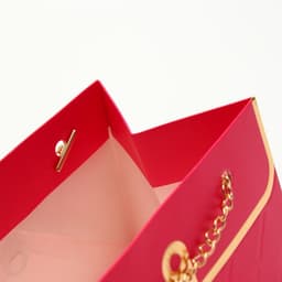 Пакет переноска для цветов, ручка цепь, «Малиновый», с золотым тиснением, 15×10.5×10 см