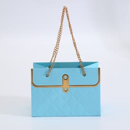 Пакет переноска для цветов, ручка цепь, «Лазурный», с золотым тиснением, 15×10.5×10 см