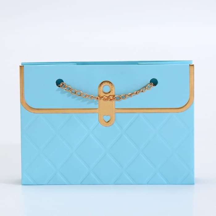 Пакет переноска для цветов, ручка цепь, «Лазурный», с золотым тиснением, 15×10.5×10 см