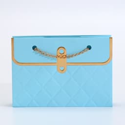 Пакет переноска для цветов, ручка цепь, «Лазурный», с золотым тиснением, 15×10.5×10 см