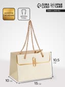 Пакет переноска для цветов, ручка цепь, «Кремовый», с золотым тиснением, 15×10.5×10 см