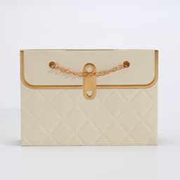 Пакет переноска для цветов, ручка цепь, «Кремовый», с золотым тиснением, 15×10.5×10 см