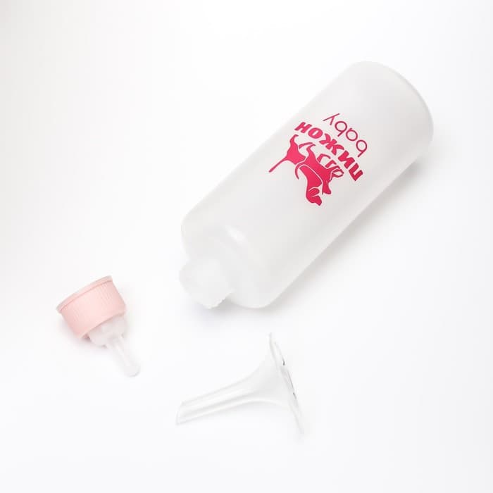 Бутылочка для вскармливания, 100 мл, с мерной шкалой, соска + воронка, пластик, розовая