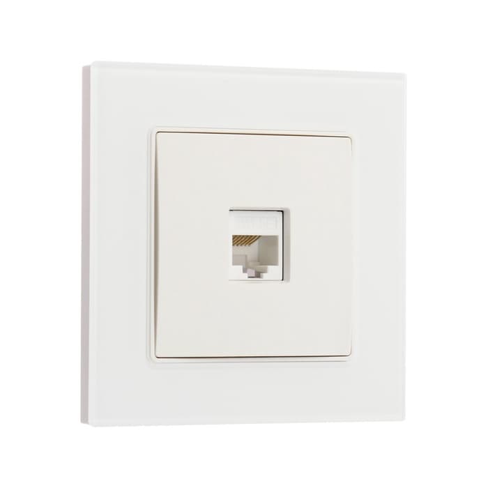 Розетка компьютерная TOT Glossy Glass, стекло, скрытая, одноместная, белая