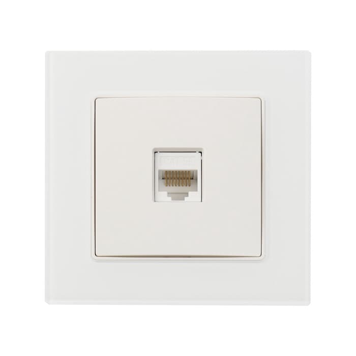 Розетка компьютерная TOT Glossy Glass, стекло, скрытая, одноместная, белая