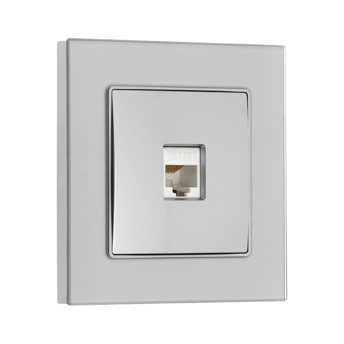 Розетка компьютерная TOT Glossy Glass, стекло, скрытая, одноместная, серебристая