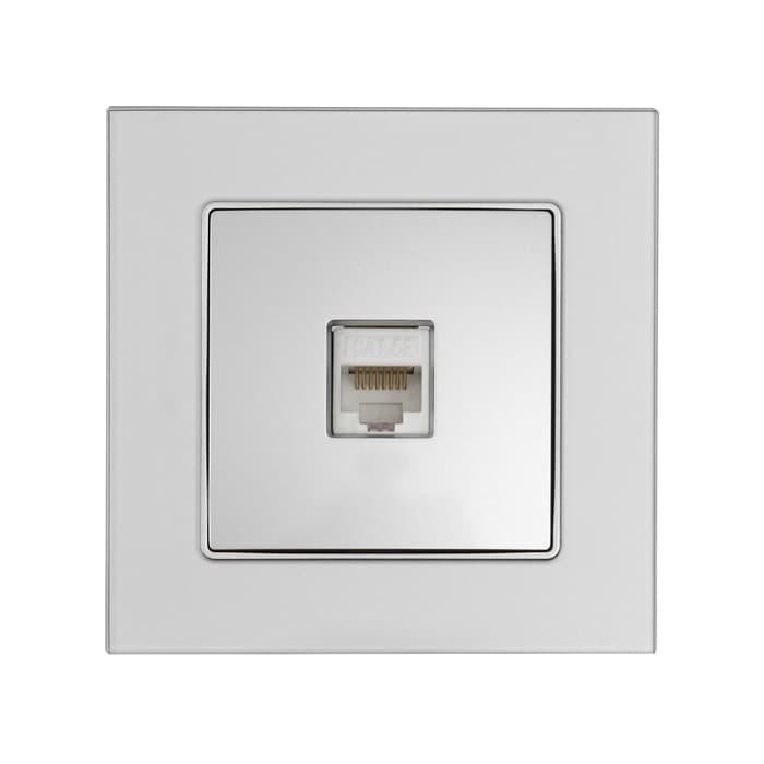 Розетка компьютерная TOT Glossy Glass, стекло, скрытая, одноместная, серебристая