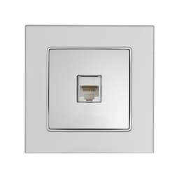 Розетка компьютерная TOT Glossy Glass, стекло, скрытая, одноместная, серебристая