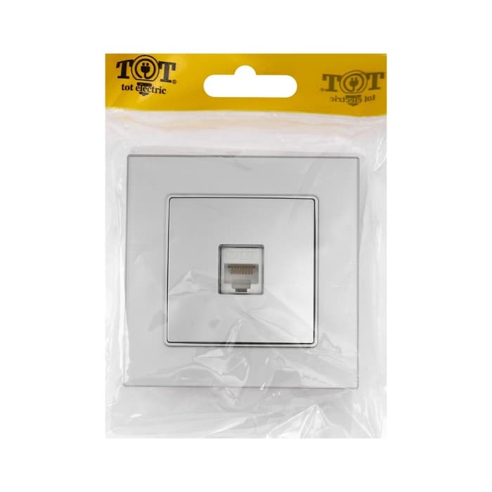 Розетка компьютерная TOT Glossy Glass, стекло, скрытая, одноместная, серебристая