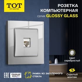 Розетка компьютерная TOT Glossy Glass, стекло, скрытая, одноместная, серебристая