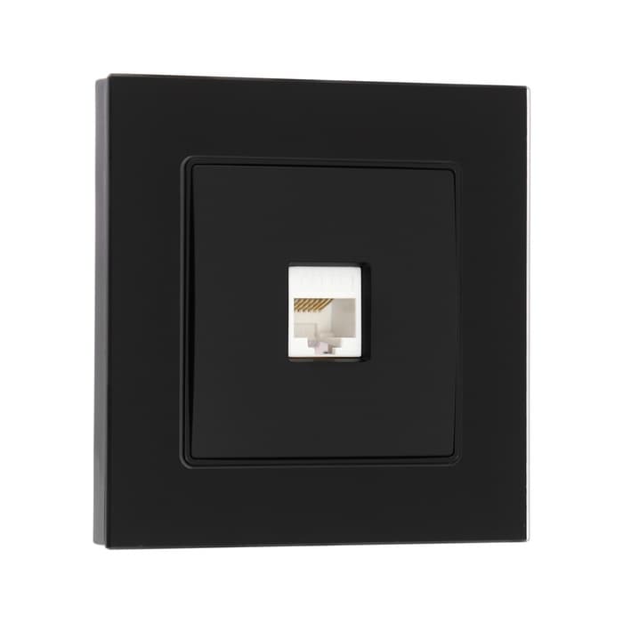 Розетка компьютерная TOT Glossy Glass, стекло, скрытая, одноместная, чёрная