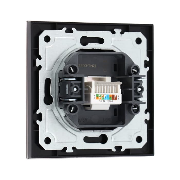 Розетка компьютерная TOT Glossy Glass, стекло, скрытая, одноместная, чёрная