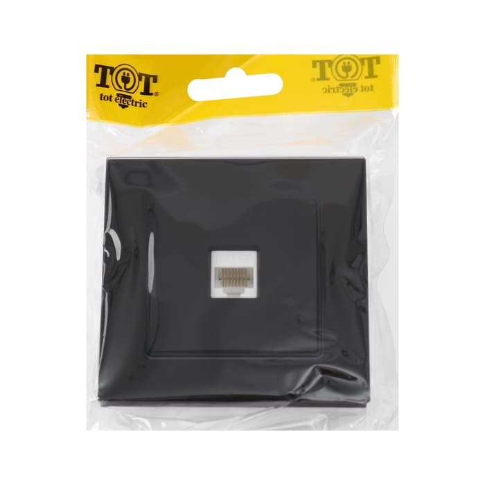 Розетка компьютерная TOT Glossy Glass, стекло, скрытая, одноместная, чёрная