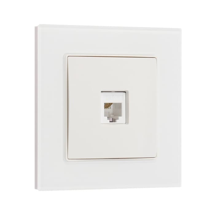 Розетка телефонная TOT Glossy Glass, стекло, скрытая, одноместная, белая