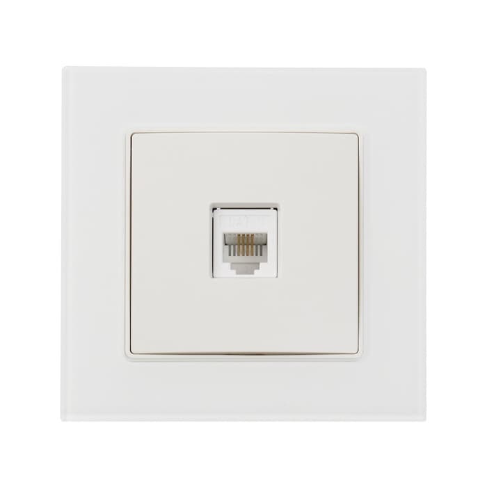 Розетка телефонная TOT Glossy Glass, стекло, скрытая, одноместная, белая