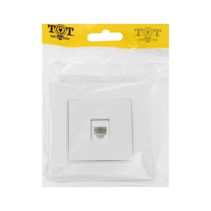 Розетка телефонная TOT Glossy Glass, стекло, скрытая, одноместная, белая