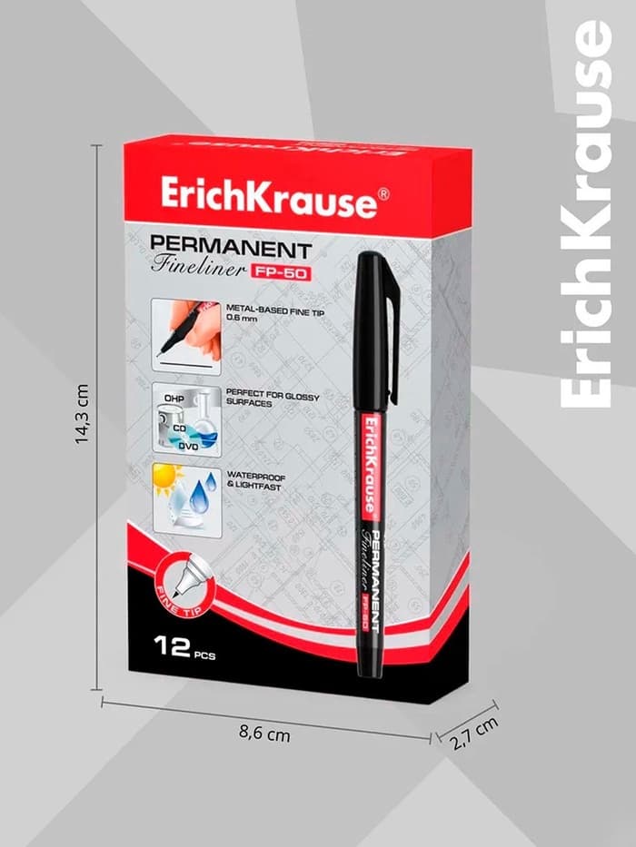 Маркер-линер перманентный ErichKrause. FP-50, чёрный, узел 0.6 мм