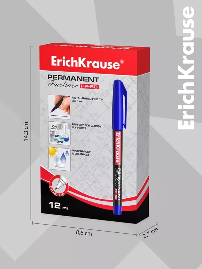 Маркер-линер перманентный ErichKrause. FP-50, синий, узел 0.6 мм