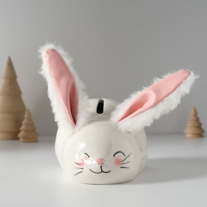 Копилка для денег «Румяный кролик с мягкими ушками», керамика, 8.8×13.2×7 см