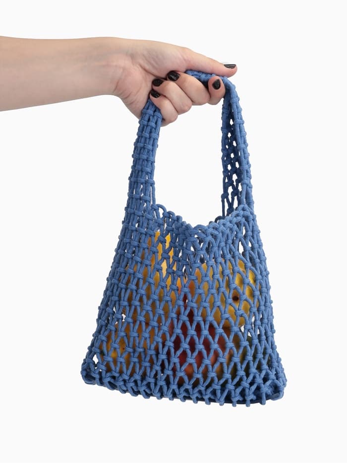 Сумка пляжная, маленькая, клетка 1.5 см, синяя