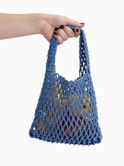 Сумка пляжная, маленькая, клетка 1.5 см, синяя