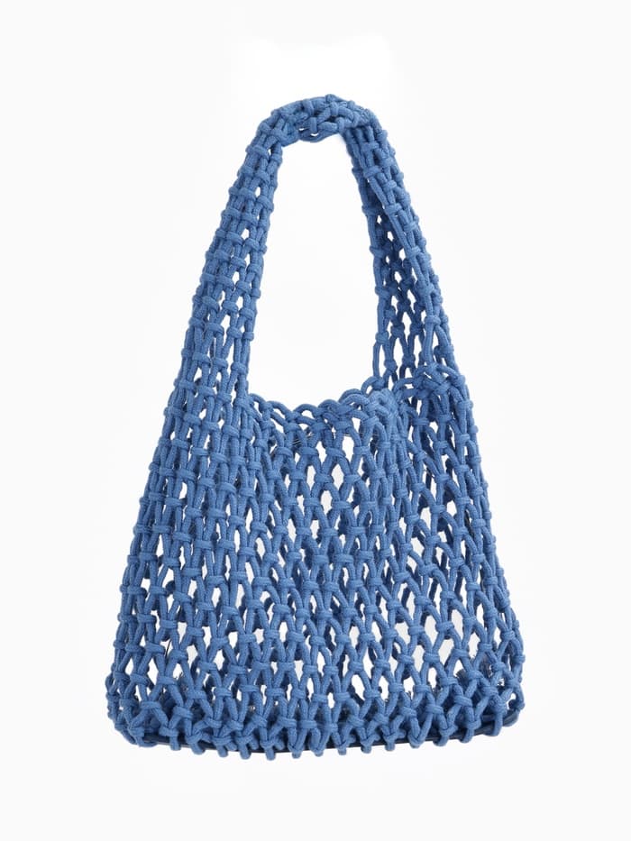 Сумка пляжная, маленькая, клетка 1.5 см, синяя