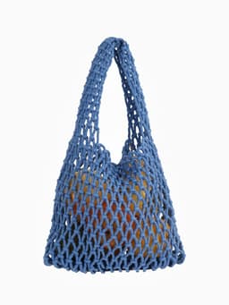 Сумка пляжная, маленькая, клетка 1.5 см, синяя