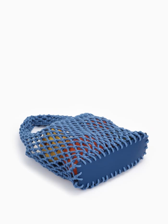 Сумка пляжная, маленькая, клетка 1.5 см, синяя