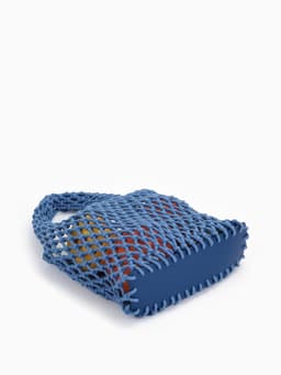 Сумка пляжная, маленькая, клетка 1.5 см, синяя