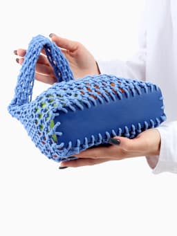 Сумка пляжная, маленькая, клетка 1.5 см, синяя