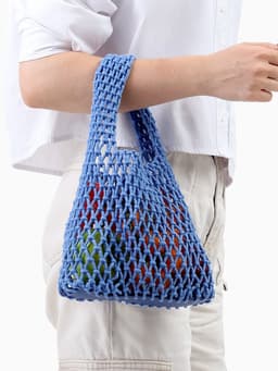 Сумка пляжная, маленькая, клетка 1.5 см, синяя