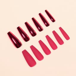 Накладные ногти, 12 шт., с клеевыми пластинами, форма балерина, матовые/хромированные, бордовые, красные