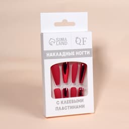Накладные ногти, 12 шт., с клеевыми пластинами, форма балерина, матовые/хромированные, бордовые, красные