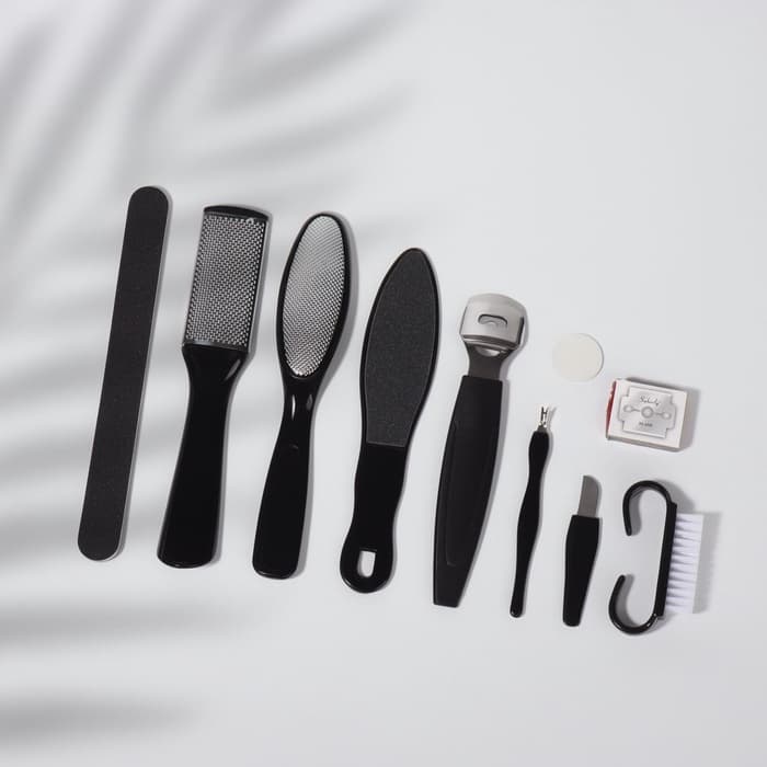 Набор для педикюра, 9 предметов, в пакете, чёрный