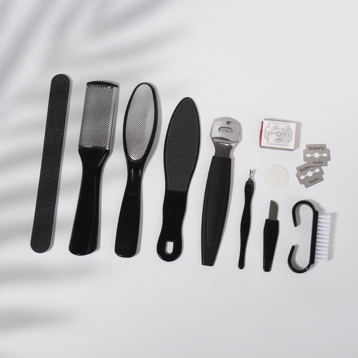 Набор для педикюра, 9 предметов, в пакете, чёрный