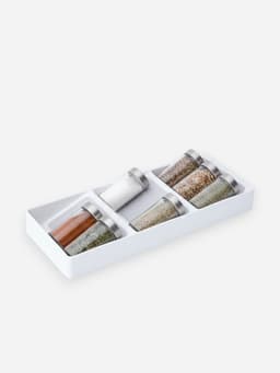 Подставка для специй Griten, 3 секции, пластик с силиконовой вставкой, 39×15×5 см, белая