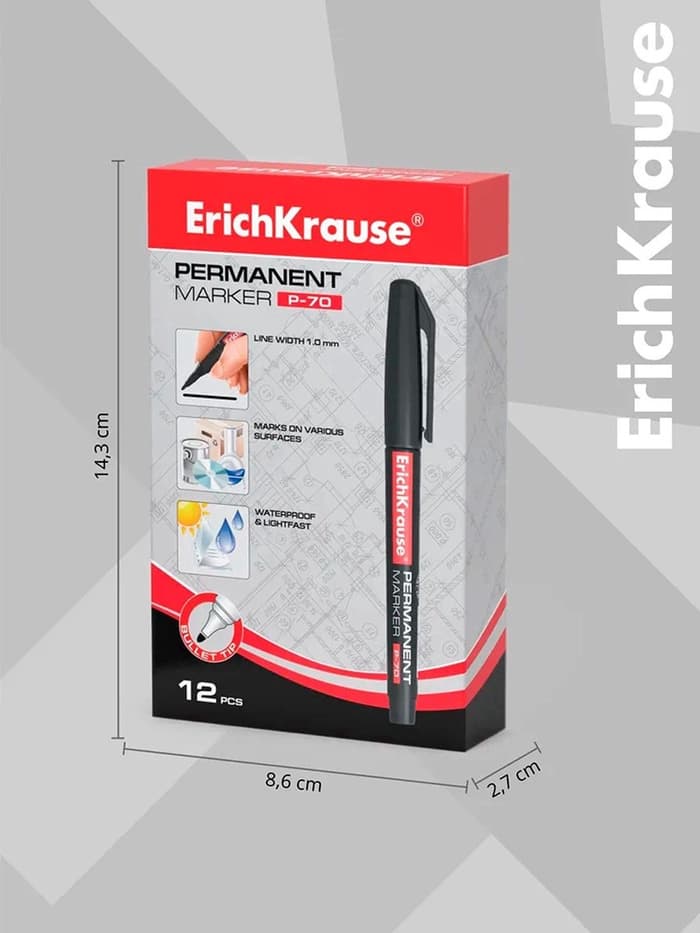 Маркер перманентный ErichKrause. P-70, чёрный, узел 1.0 мм