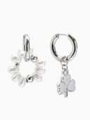 Серьги со съёмным элементом «Трансформер», клевер-сердце, бело-бежевые в серебре