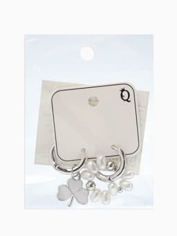 Серьги со съёмным элементом «Трансформер», клевер-сердце, бело-бежевые в серебре