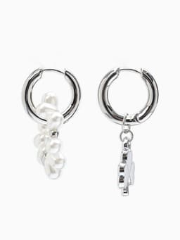 Серьги со съёмным элементом «Трансформер», клевер-сердце, бело-бежевые в серебре