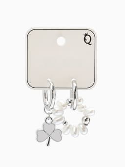 Серьги со съёмным элементом «Трансформер», клевер-сердце, бело-бежевые в серебре