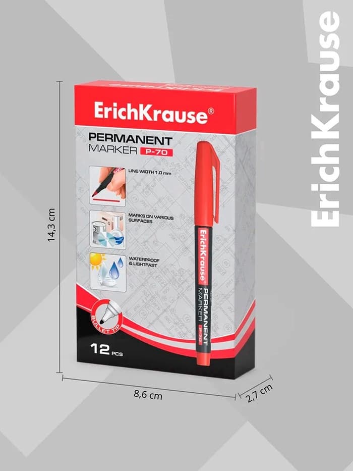 Маркер перманентный ErichKrause. P-70, красный, узел 1.0 мм