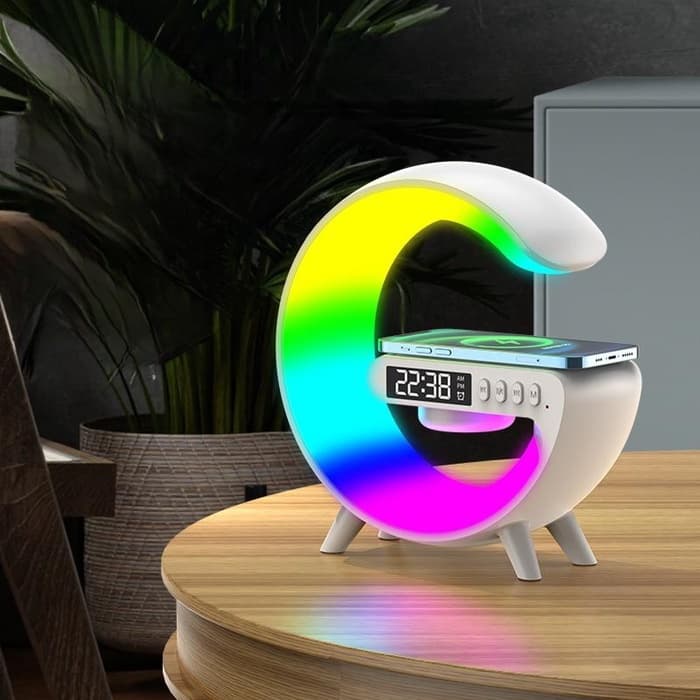 Портативная колонка - ночник G63, 15 Вт колонка, 15 W зарядка, 1800 мАч, подсветка, белая