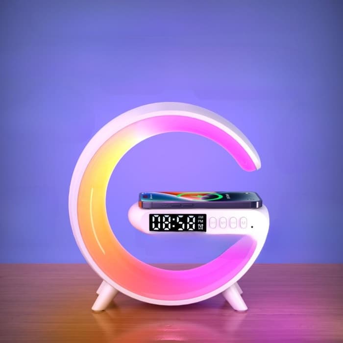 Портативная колонка - ночник G63, 15 Вт колонка, 15 W зарядка, 1800 мАч, подсветка, белая