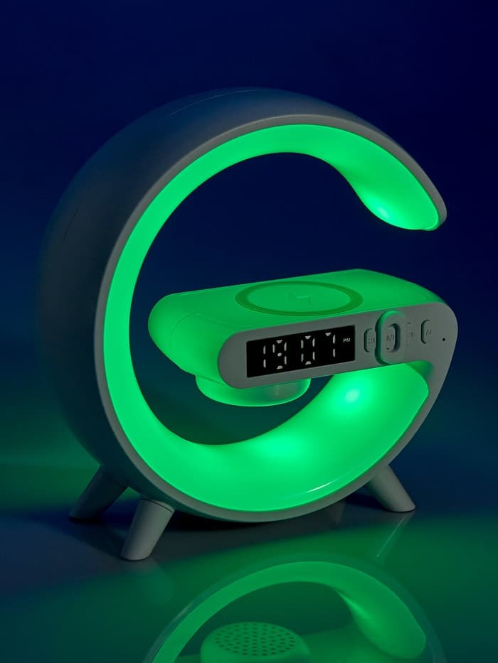 Портативная колонка - ночник G63, 15 Вт колонка, 15 W зарядка, 1800 мАч, подсветка, белая