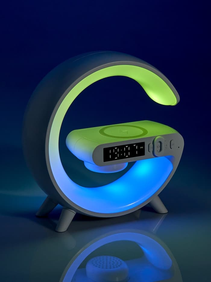 Портативная колонка - ночник G63, 15 Вт колонка, 15 W зарядка, 1800 мАч, подсветка, белая