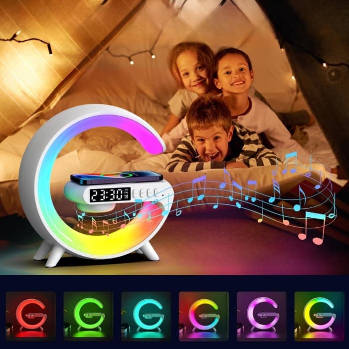 Портативная колонка - ночник G63, 15 Вт колонка, 15 W зарядка, 1800 мАч, подсветка, белая