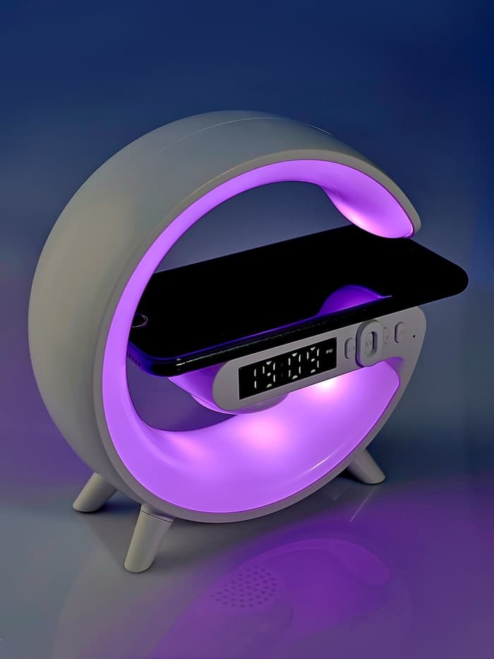 Портативная колонка - ночник G63, 15 Вт колонка, 15 W зарядка, 1800 мАч, подсветка, белая